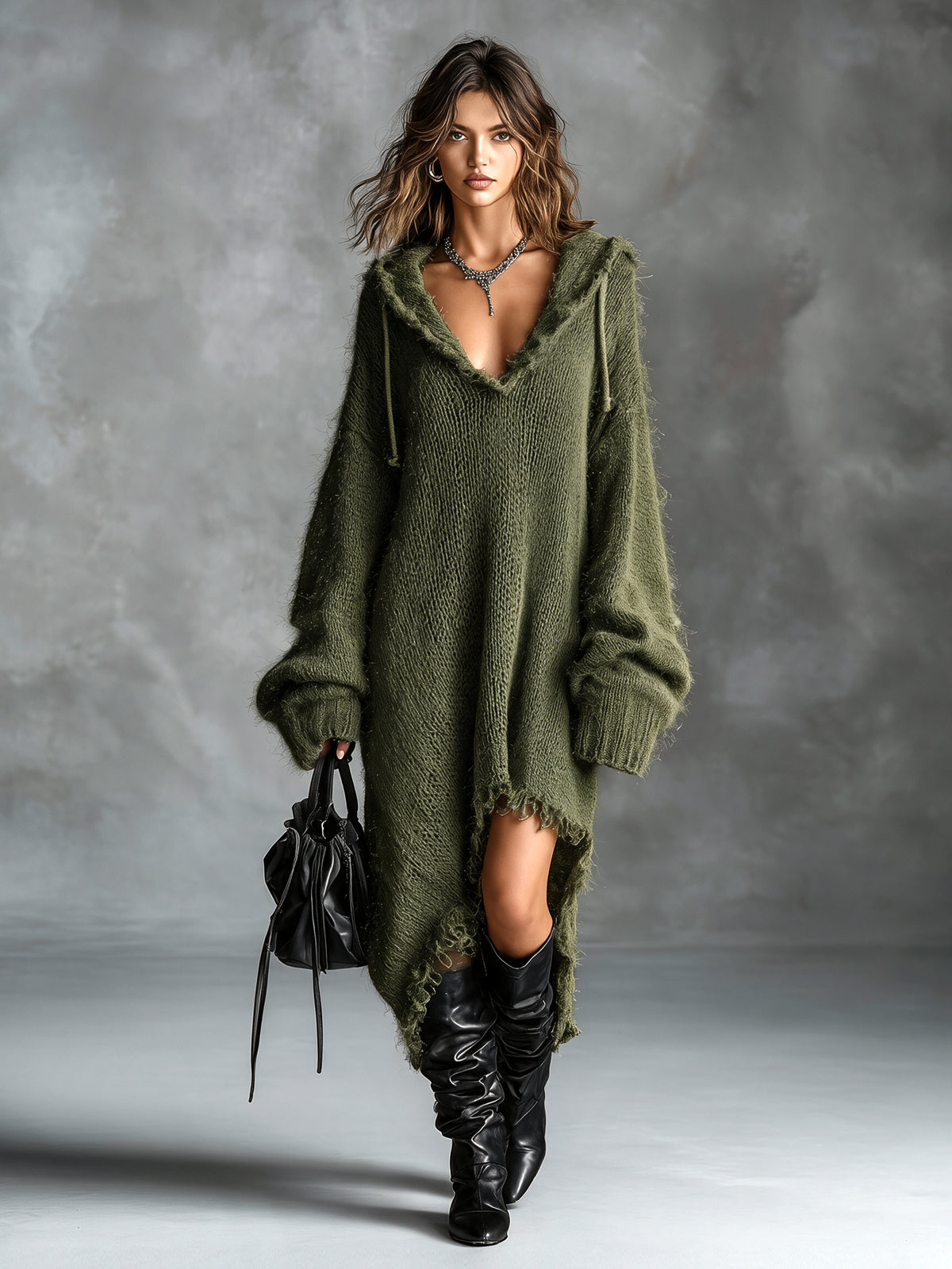 Bridie | Fuzzy Knit Hooded Dress