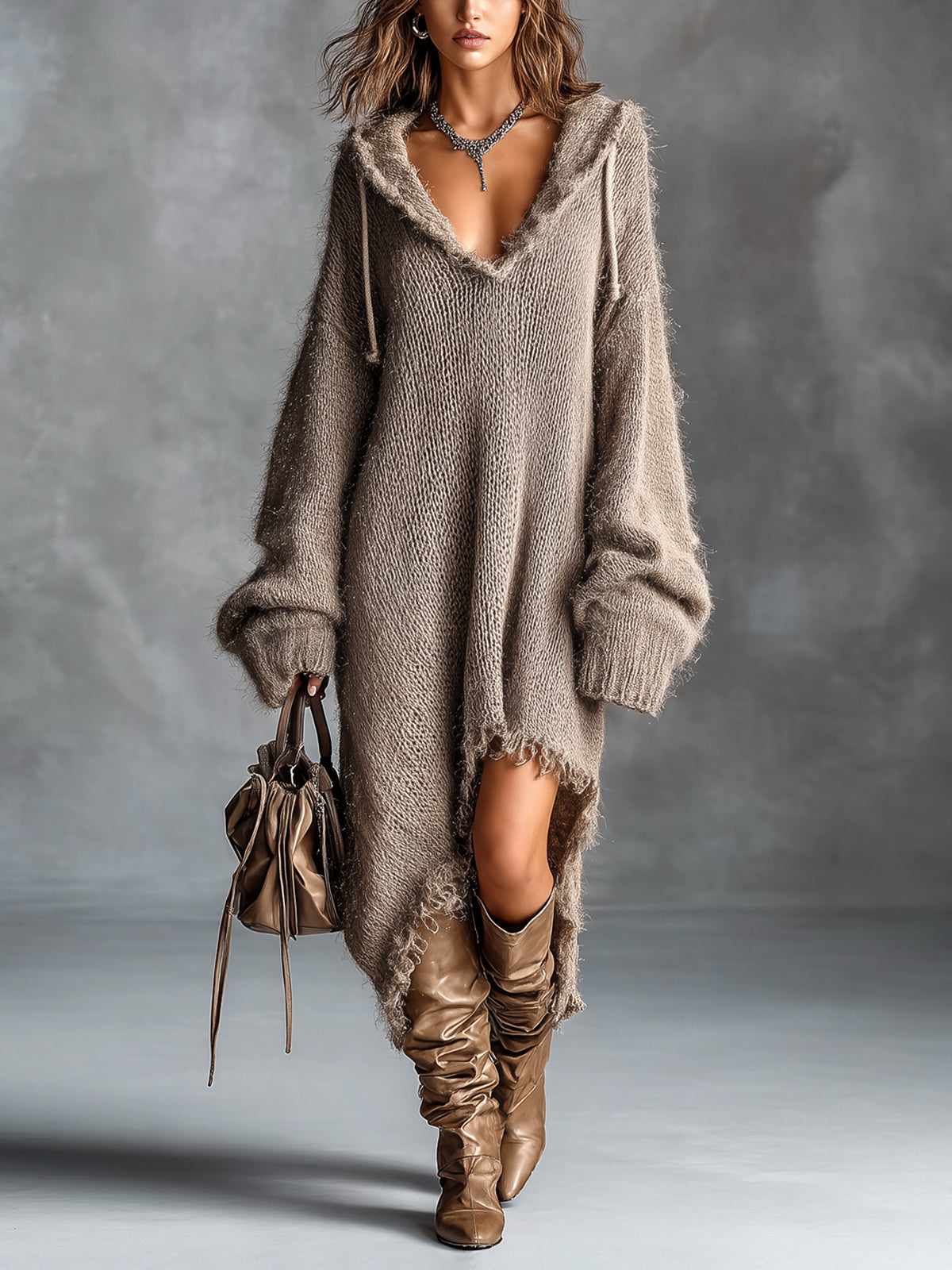 Bridie | Fuzzy Knit Hooded Dress