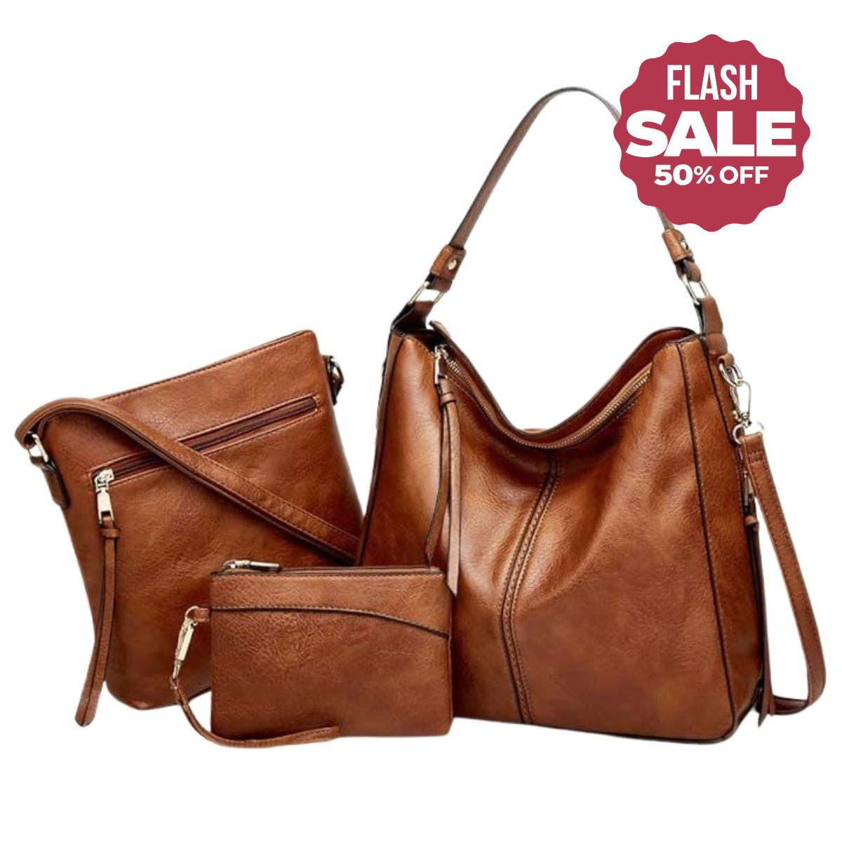 Luxury Leather 3-Piece Hobo Bag Set