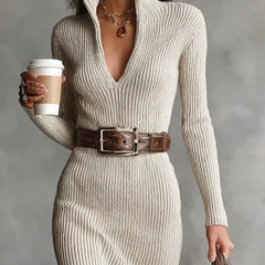 Ammina | Belted Ribbed Knit Dress