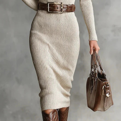 Ammina | Belted Ribbed Knit Dress