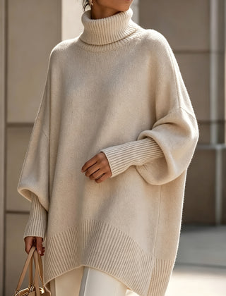 Marielle high-neck batwing sweater in apricot