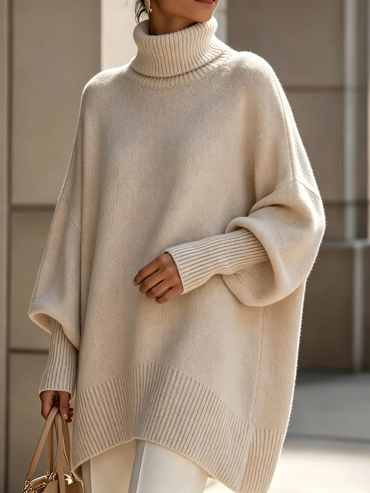 Marielle high-neck batwing sweater in apricot