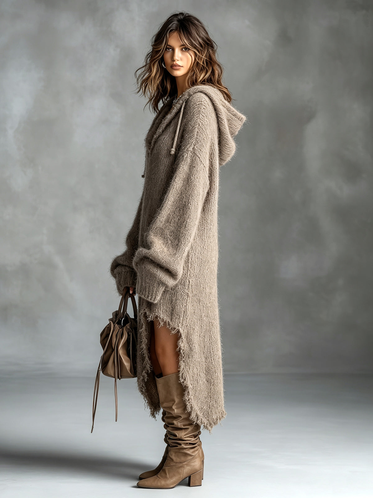 Bridie | Fuzzy Knit Hooded Dress