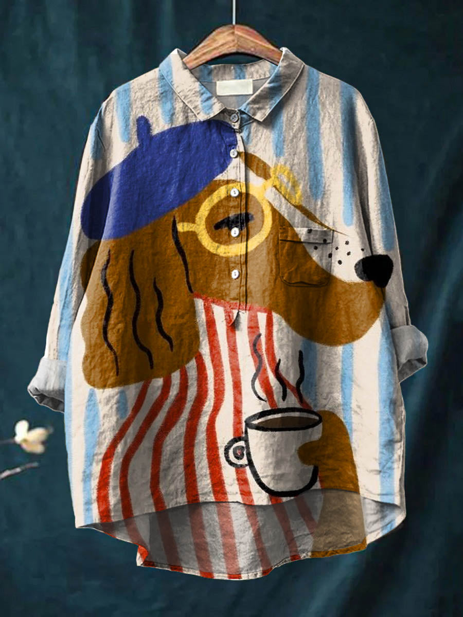 Charlie | Artistic Dog & Coffee Print Shirt