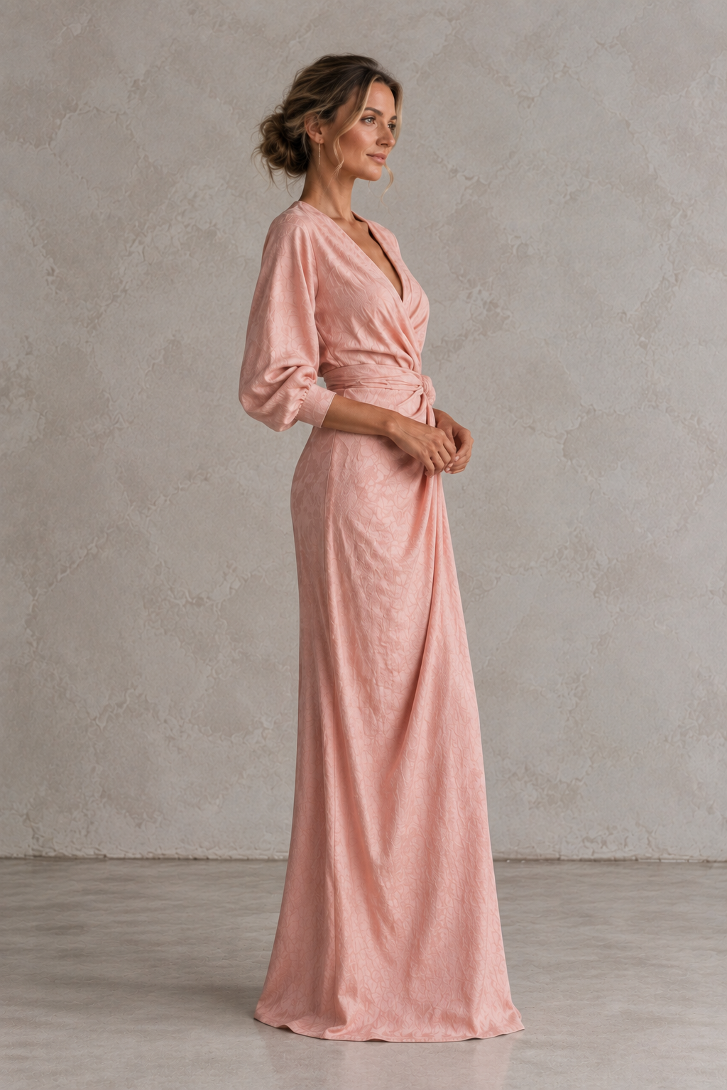 Linen Blend V-Neck Maxi Dress in Pink, Brown and Black