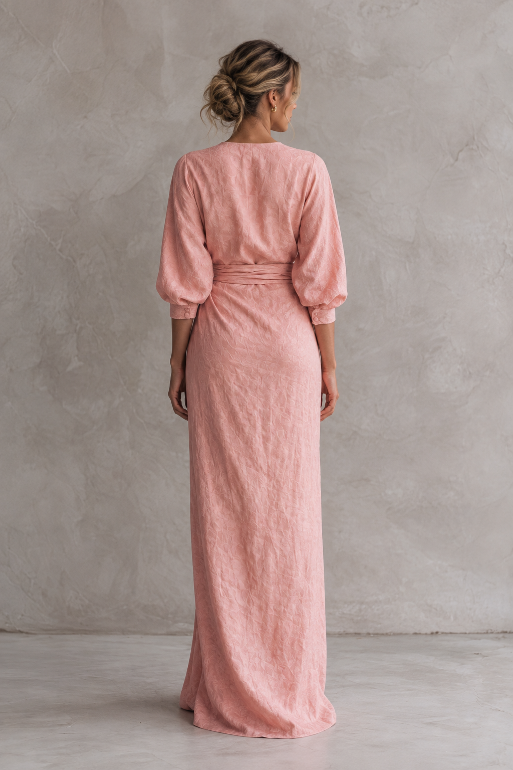 Linen Blend V-Neck Maxi Dress in Pink, Brown and Black