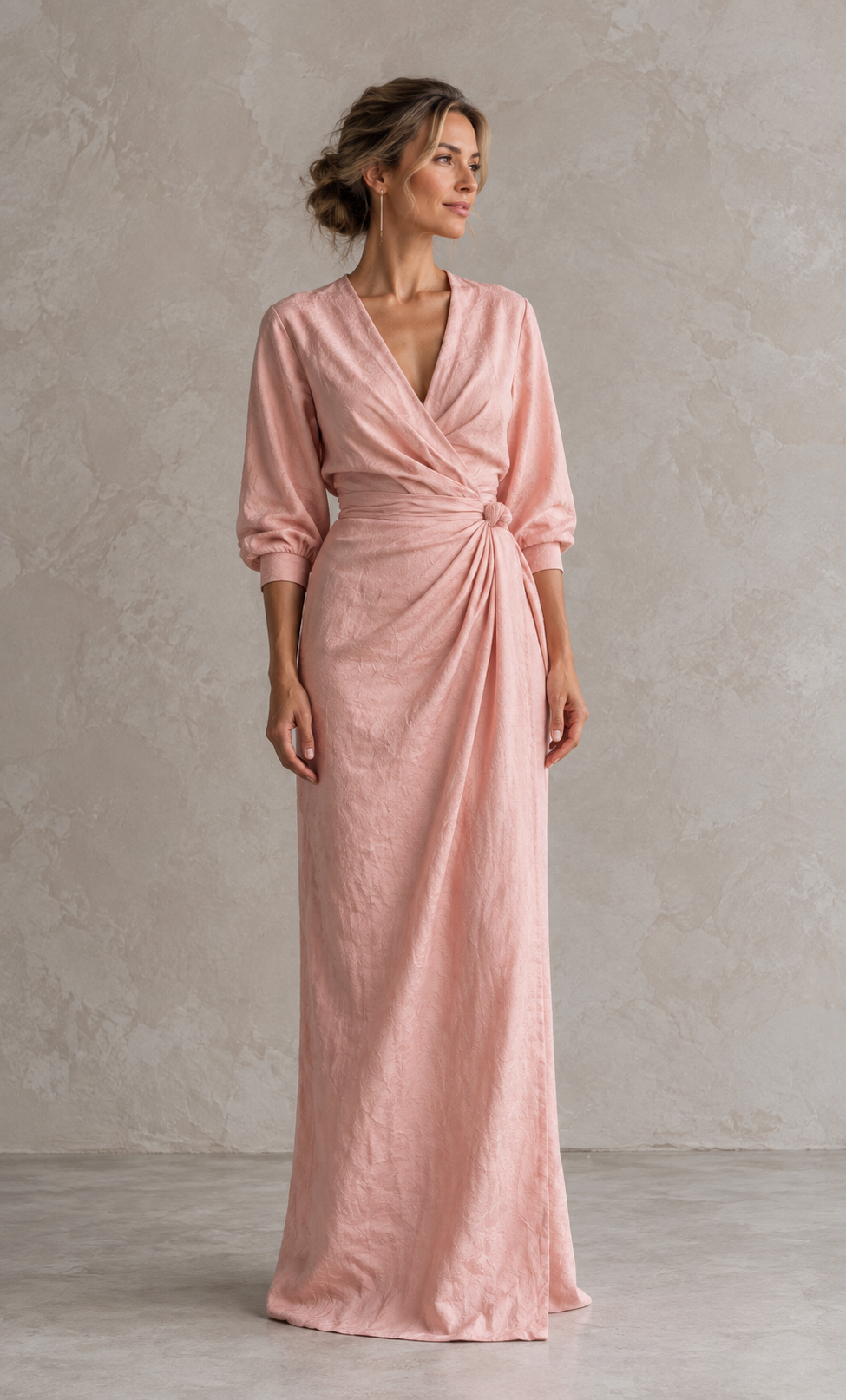 Linen Blend V-Neck Maxi Dress in Pink, Brown and Black