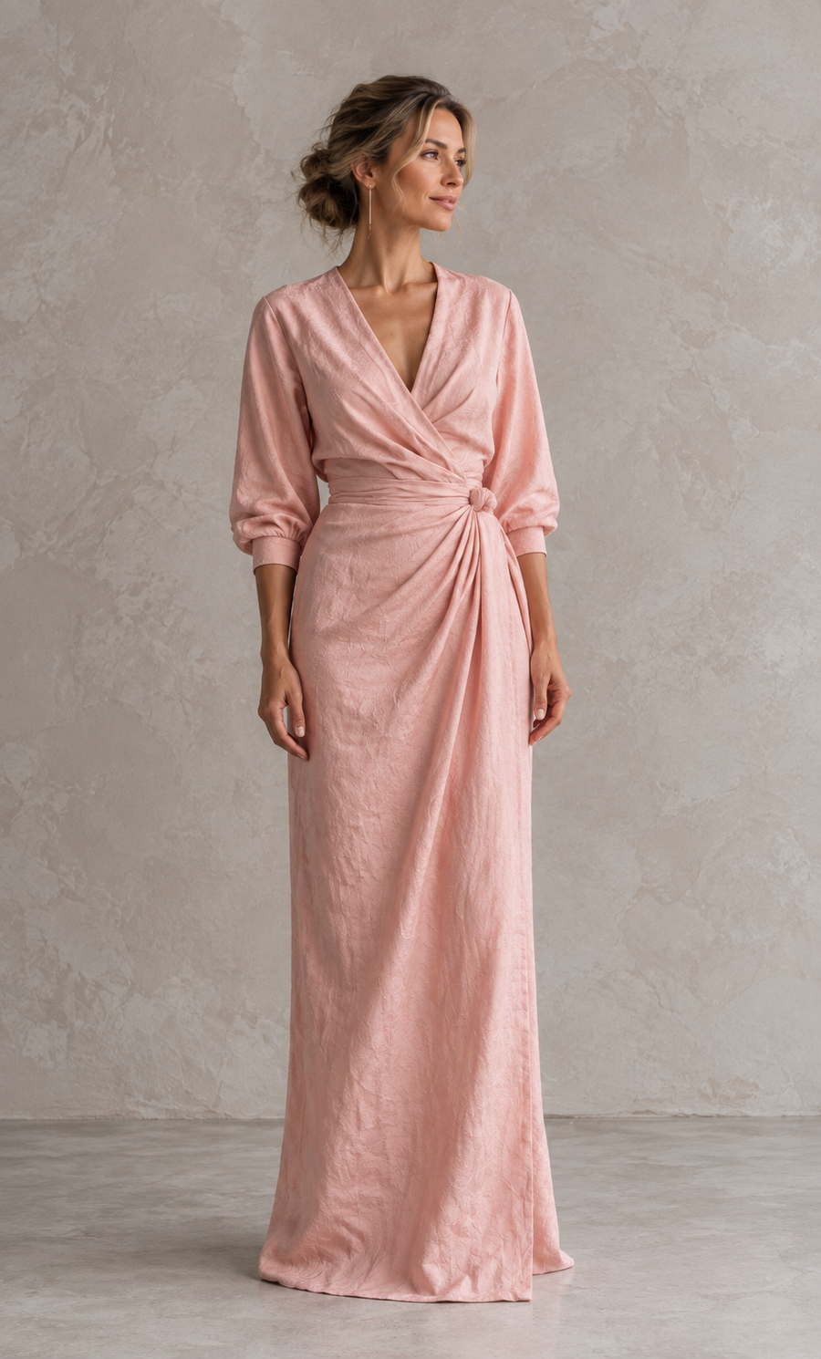 Linen Blend V-Neck Maxi Dress in Pink, Brown and Black