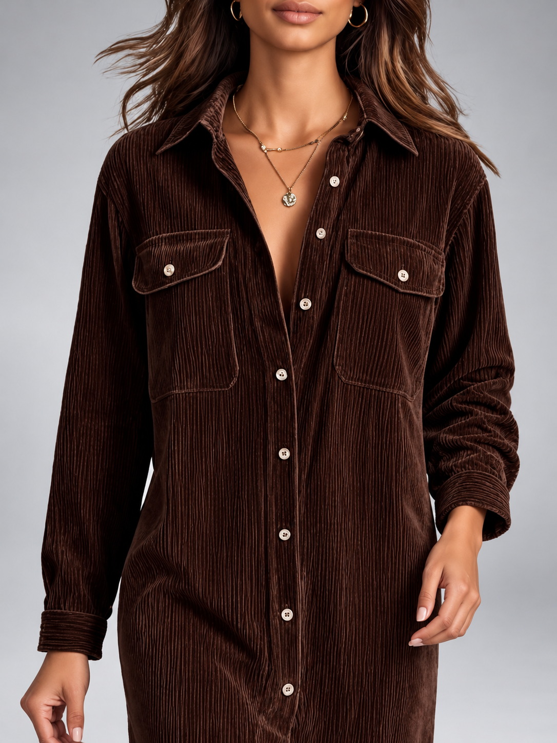 Thalwen | Corduroy Button-Down Shirt Dress
