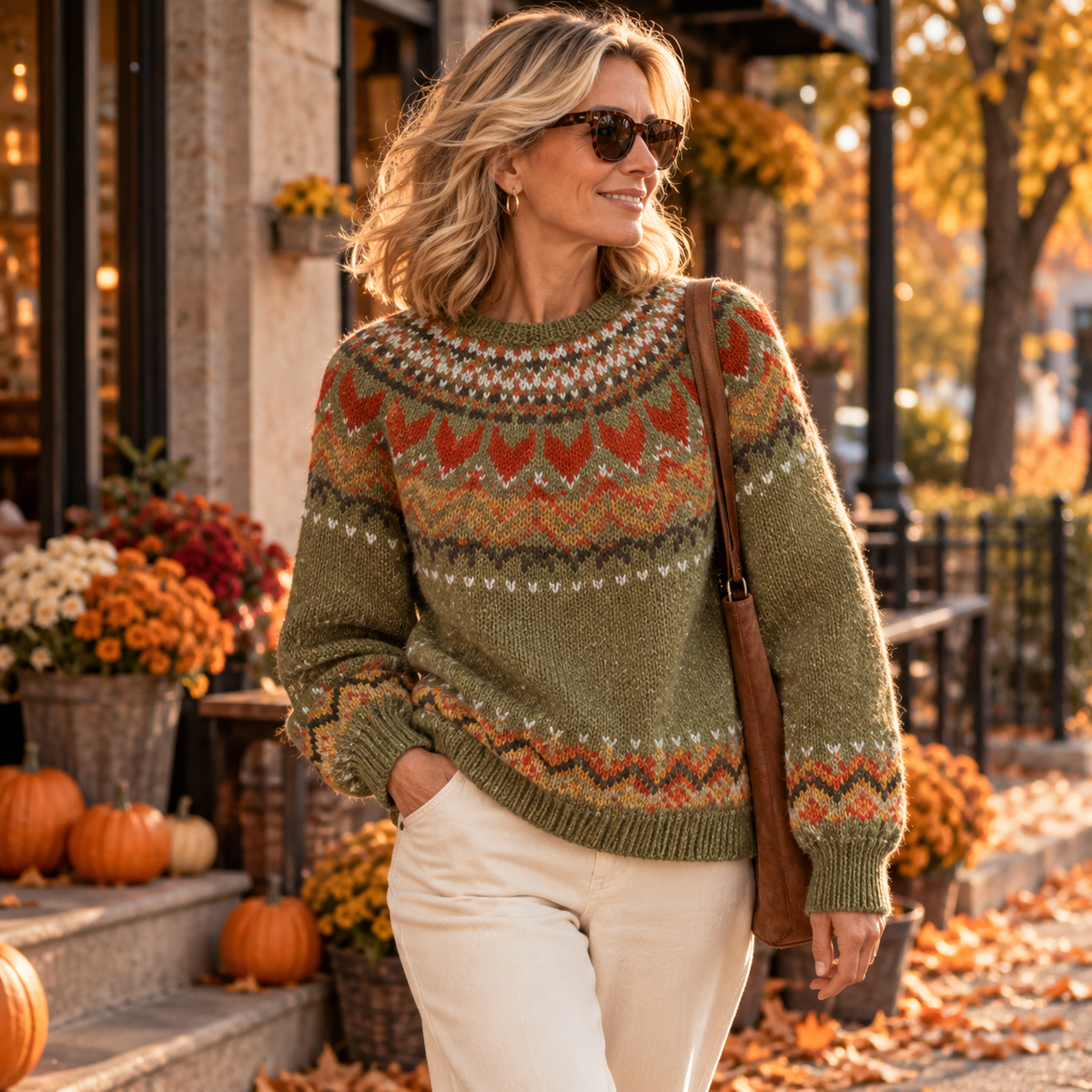 Freya™ | Fair Isle Crew Neck Knit Sweater