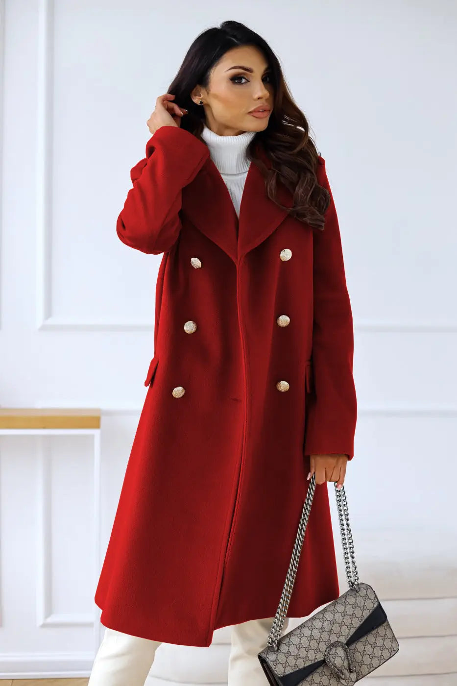 Women's Double-breasted Long Wool Coat