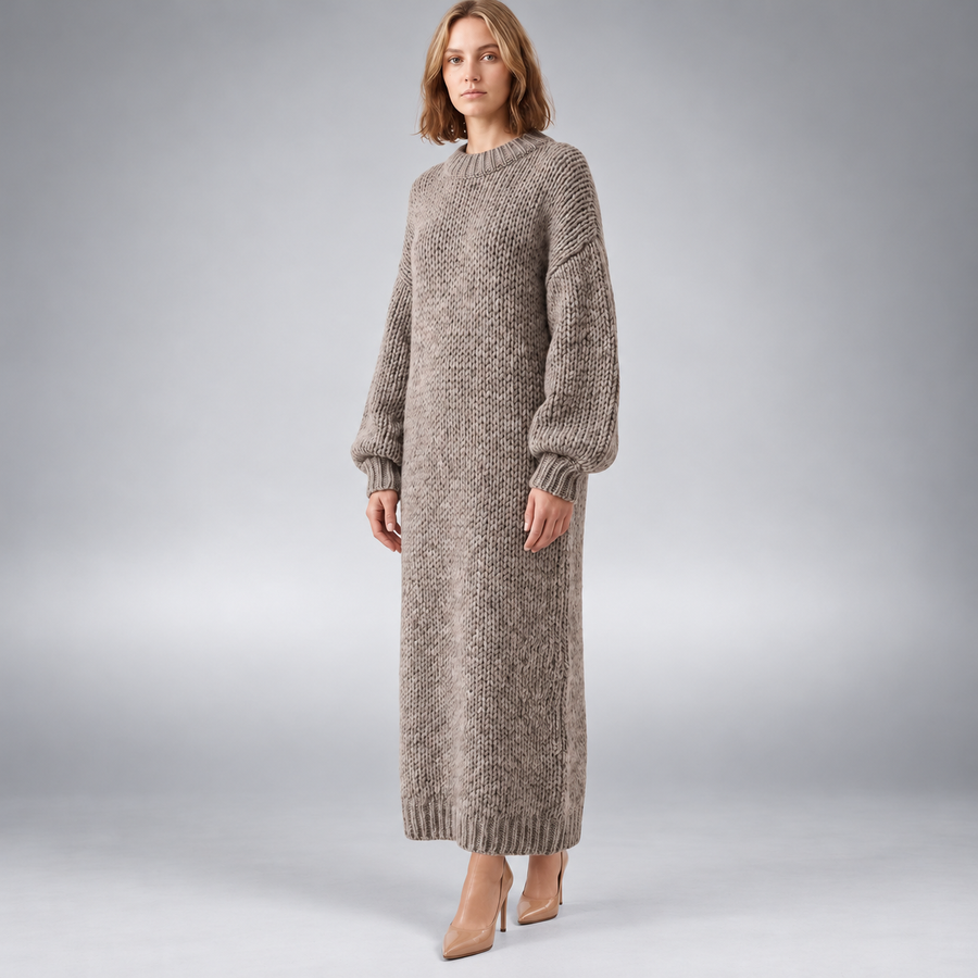 Noelle Maxi Sweater Dress for Women - Chunky Knit Oversized Balloon Sleeve