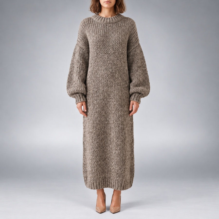 Noelle Maxi Sweater Dress for Women - Chunky Knit Oversized Balloon Sleeve