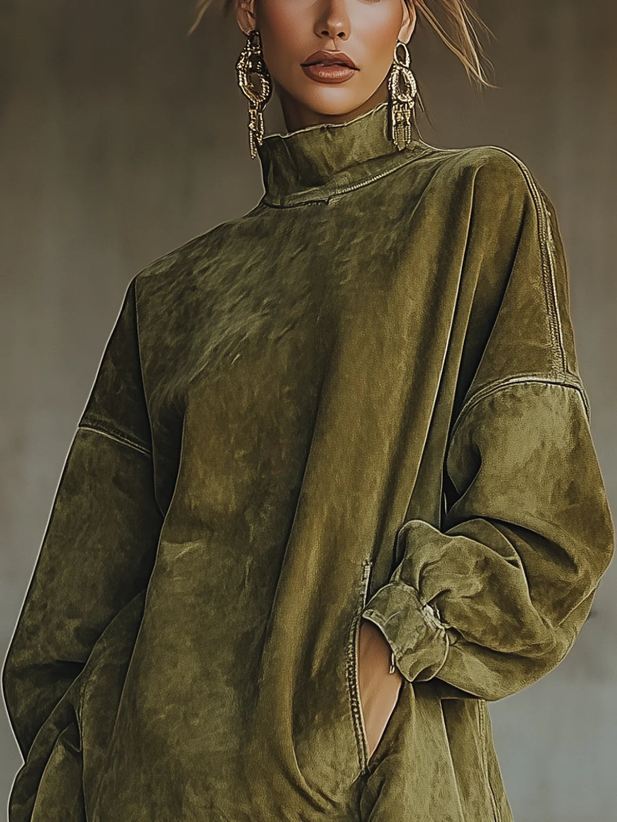 Daria | Suede-Look Fringe Hem Turtleneck Dress