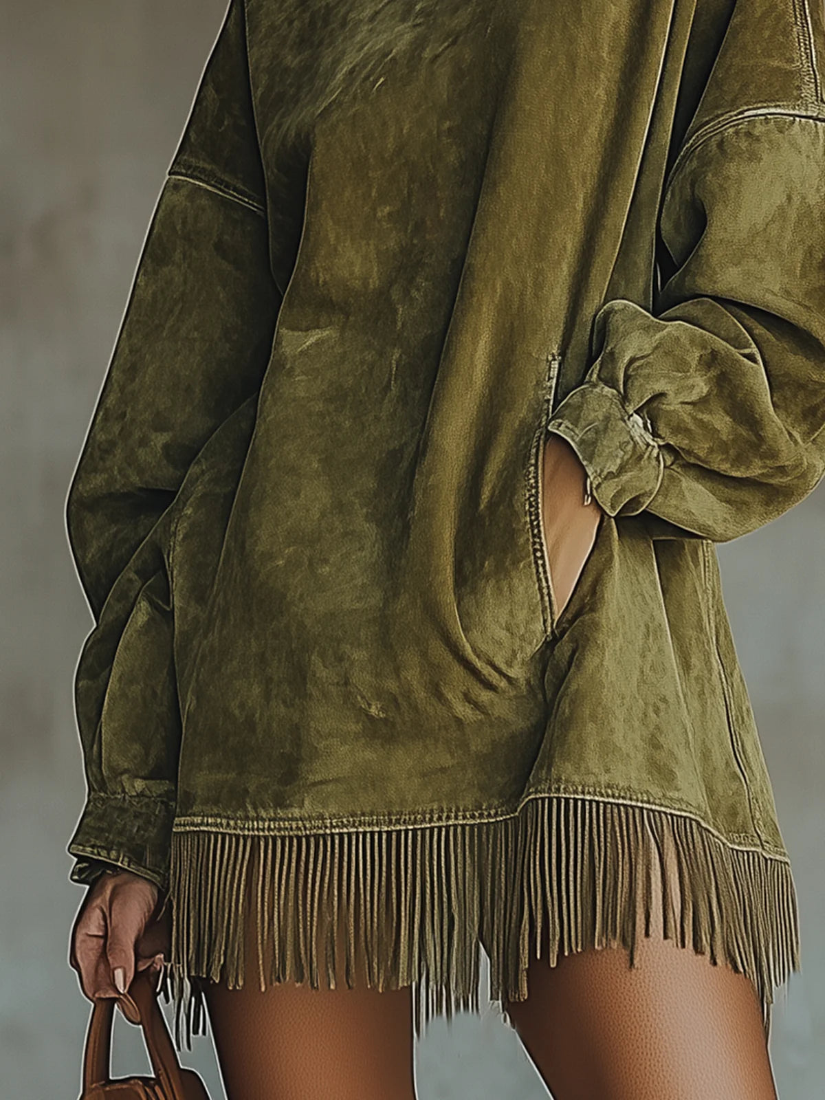 Daria | Suede-Look Fringe Hem Turtleneck Dress