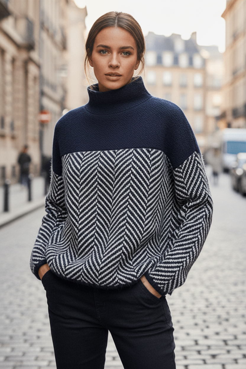 Knit Sweater with Stand-Up Collar - Felina