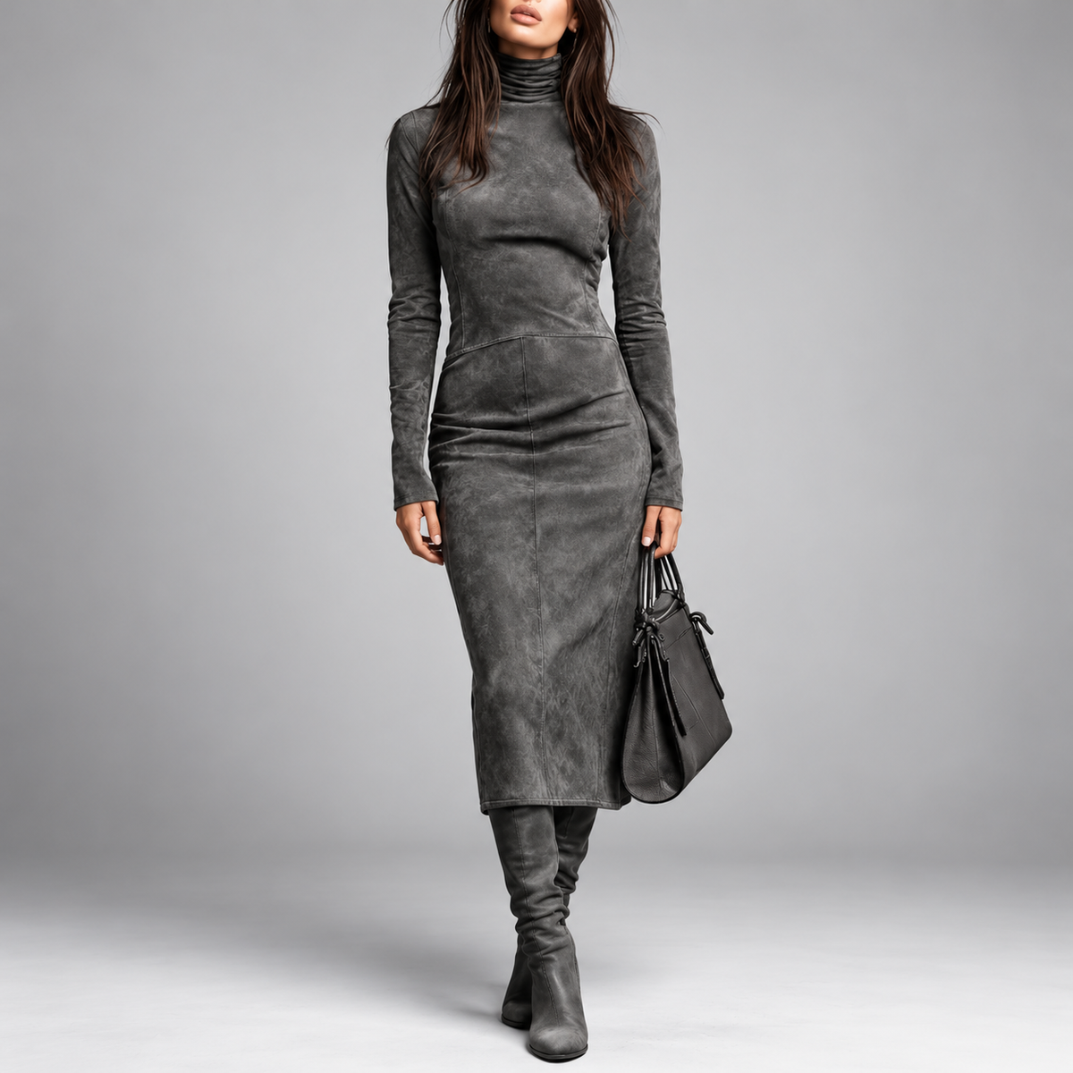 Selwynne | High-Neck Suede-Look Dress