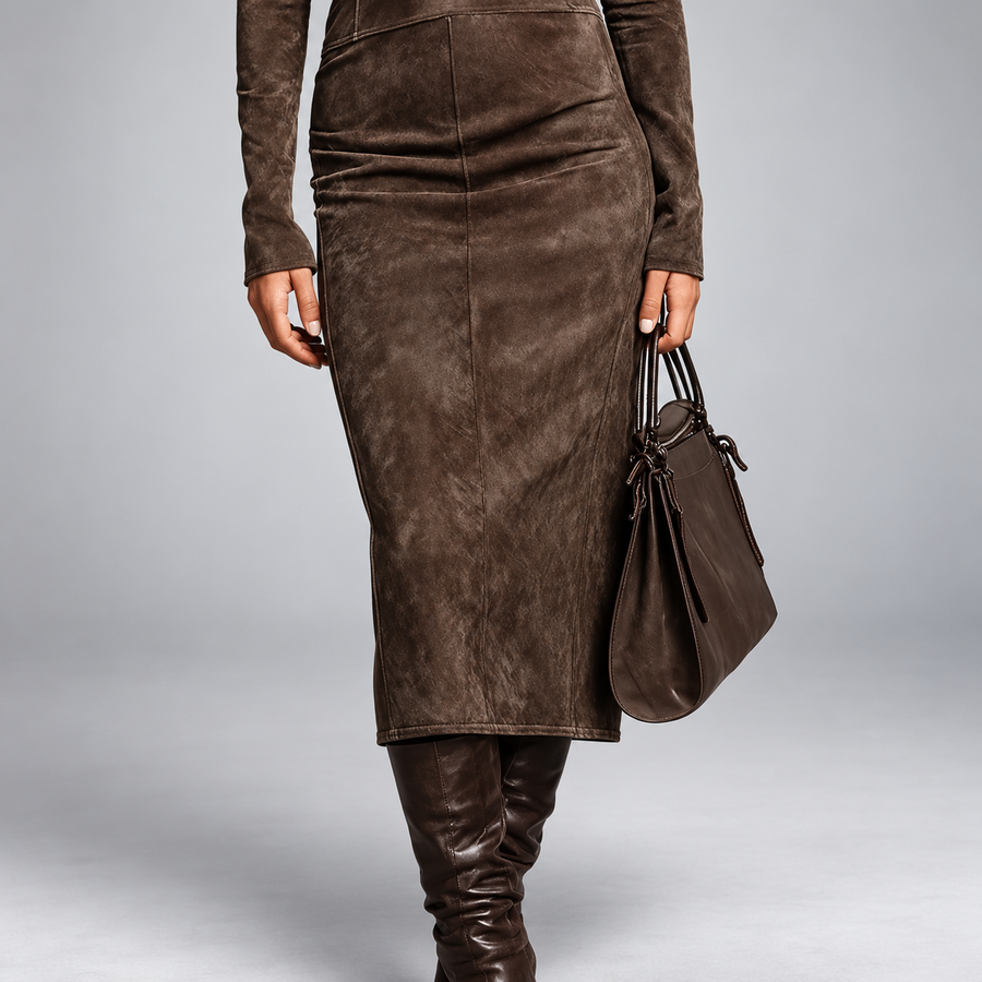 Selwynne | High-Neck Suede-Look Dress
