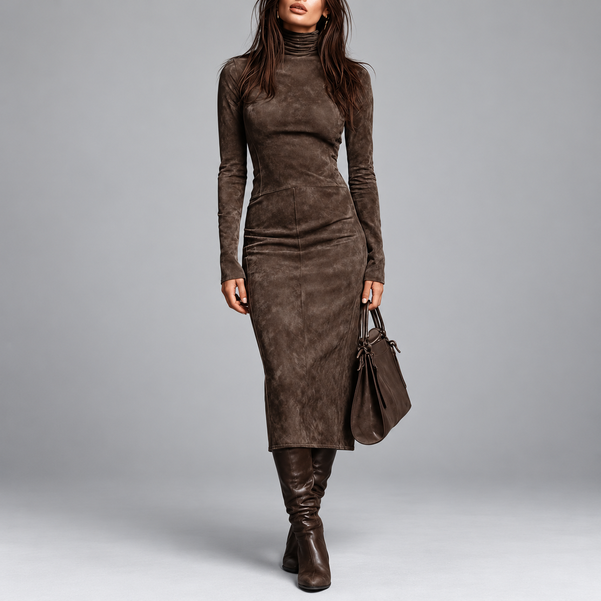 Selwynne | High-Neck Suede-Look Dress