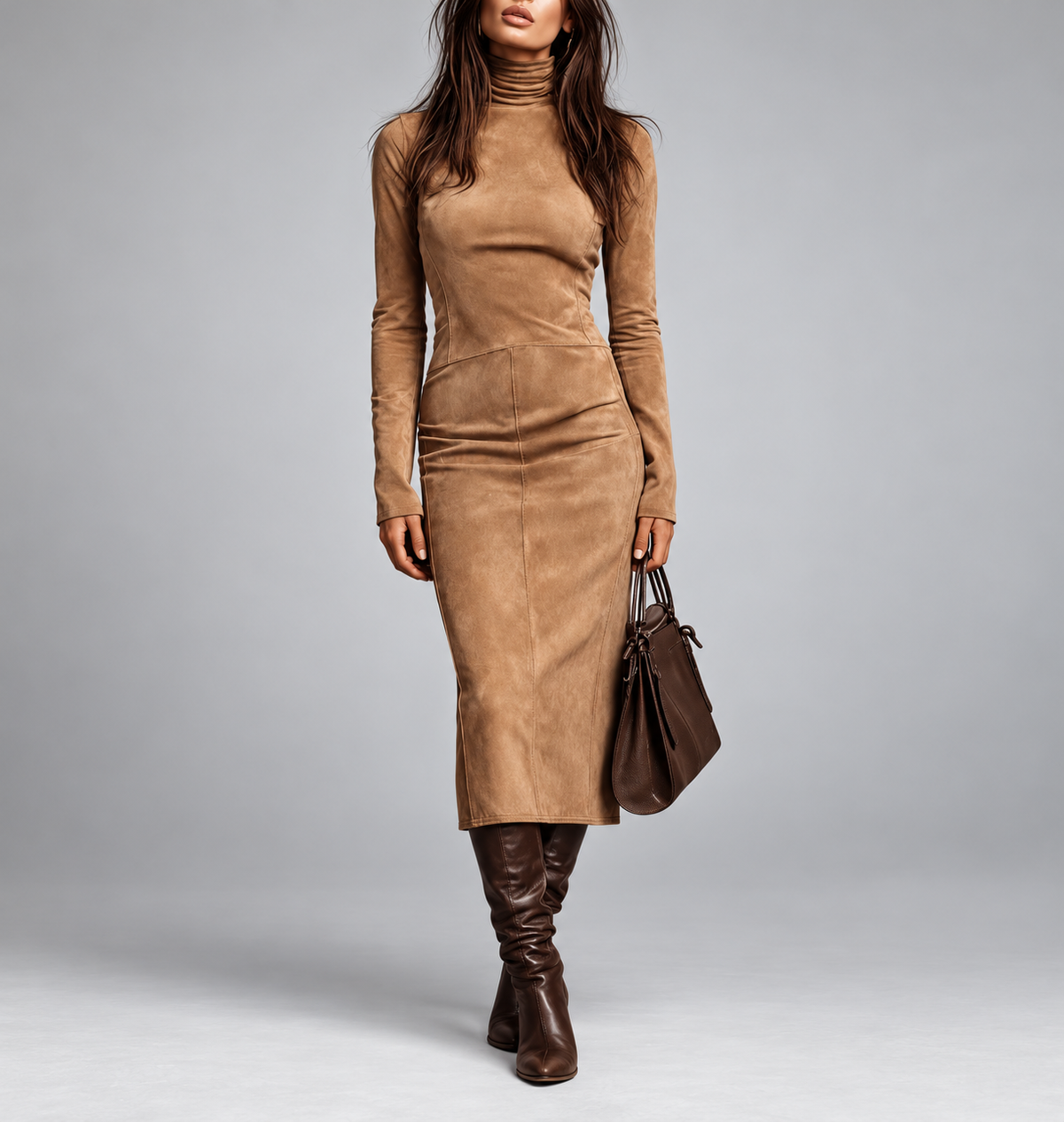 Selwynne | High-Neck Suede-Look Dress