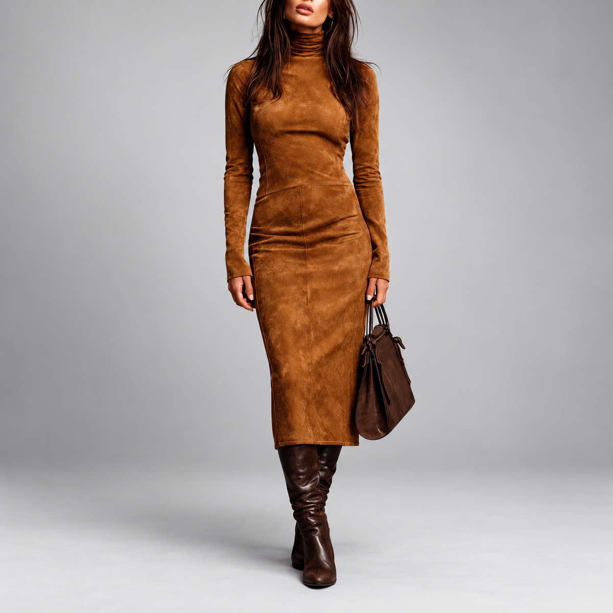 Selwynne | High-Neck Suede-Look Dress