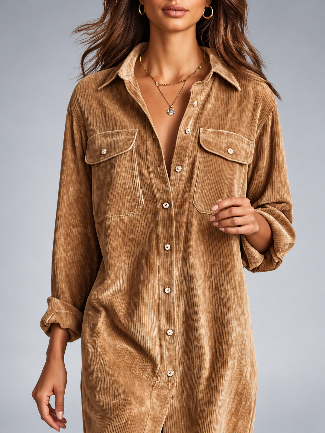 Thalwen | Corduroy Button-Down Shirt Dress