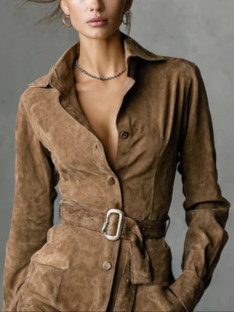 Damaris | Suede-Look Bow Collar Shirt Dress