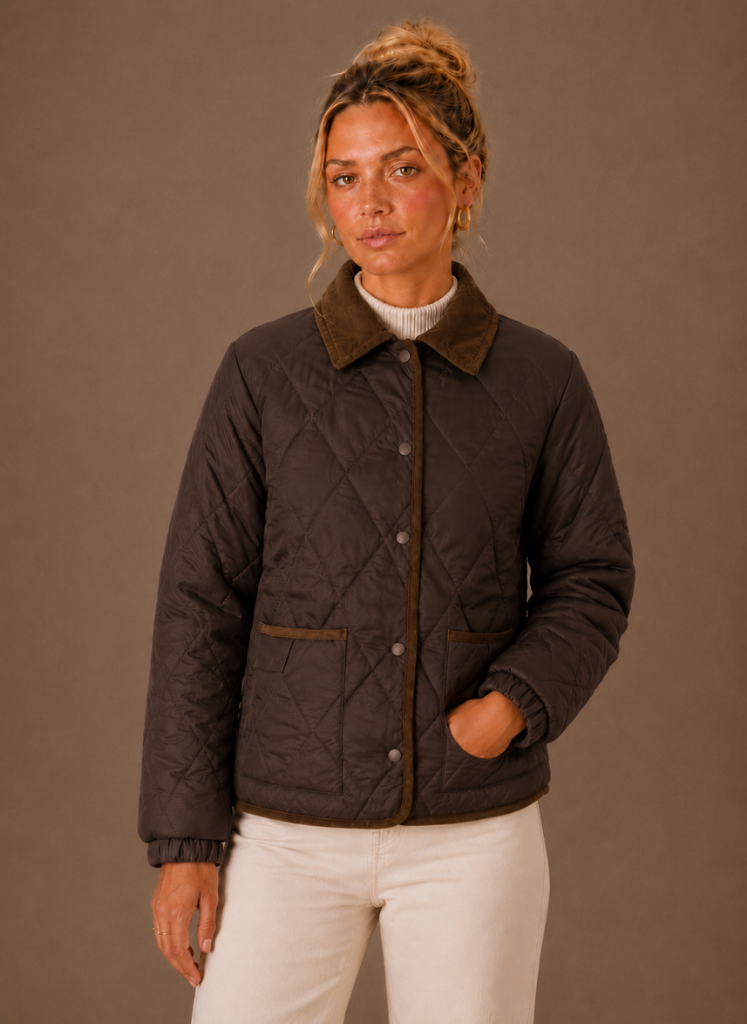 Women's Quilted Puffer Jacket with Corduroy Collar