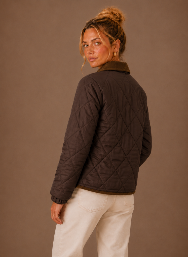 Women's Quilted Puffer Jacket with Corduroy Collar