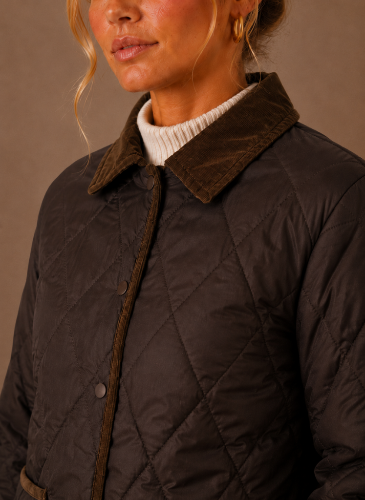 Women's Quilted Puffer Jacket with Corduroy Collar