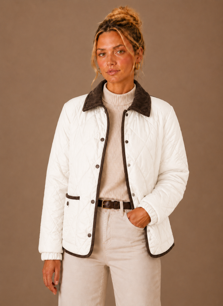 Women's Quilted Puffer Jacket with Corduroy Collar