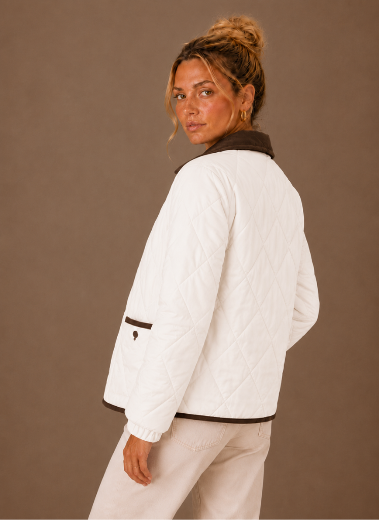 Women's Quilted Puffer Jacket with Corduroy Collar