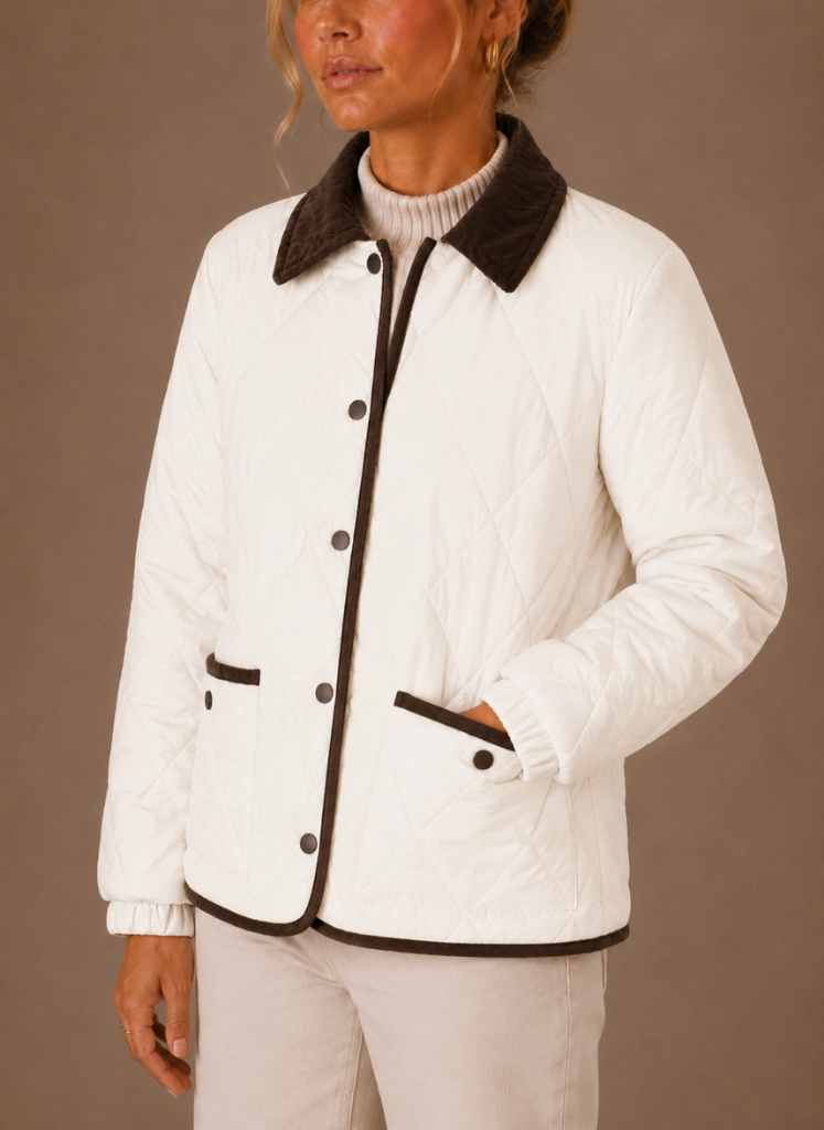 Women's Quilted Puffer Jacket with Corduroy Collar