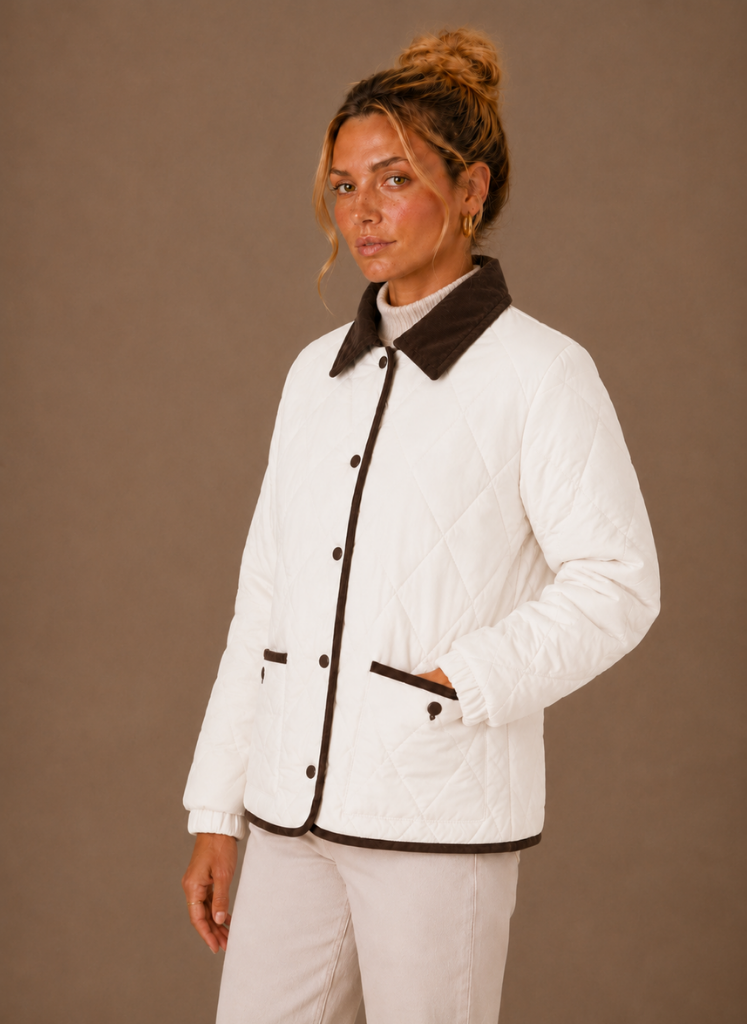 Women's Quilted Puffer Jacket with Corduroy Collar