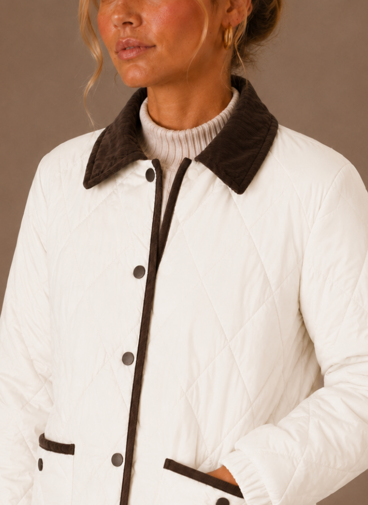Women's Quilted Puffer Jacket with Corduroy Collar