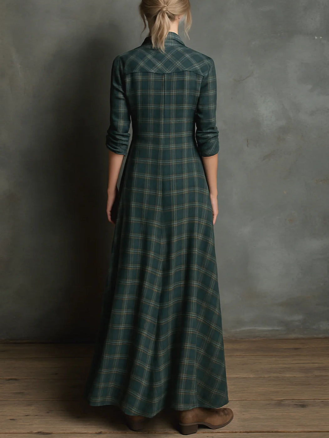 Dorita | Checked Lapel Flowing Maxi Dress