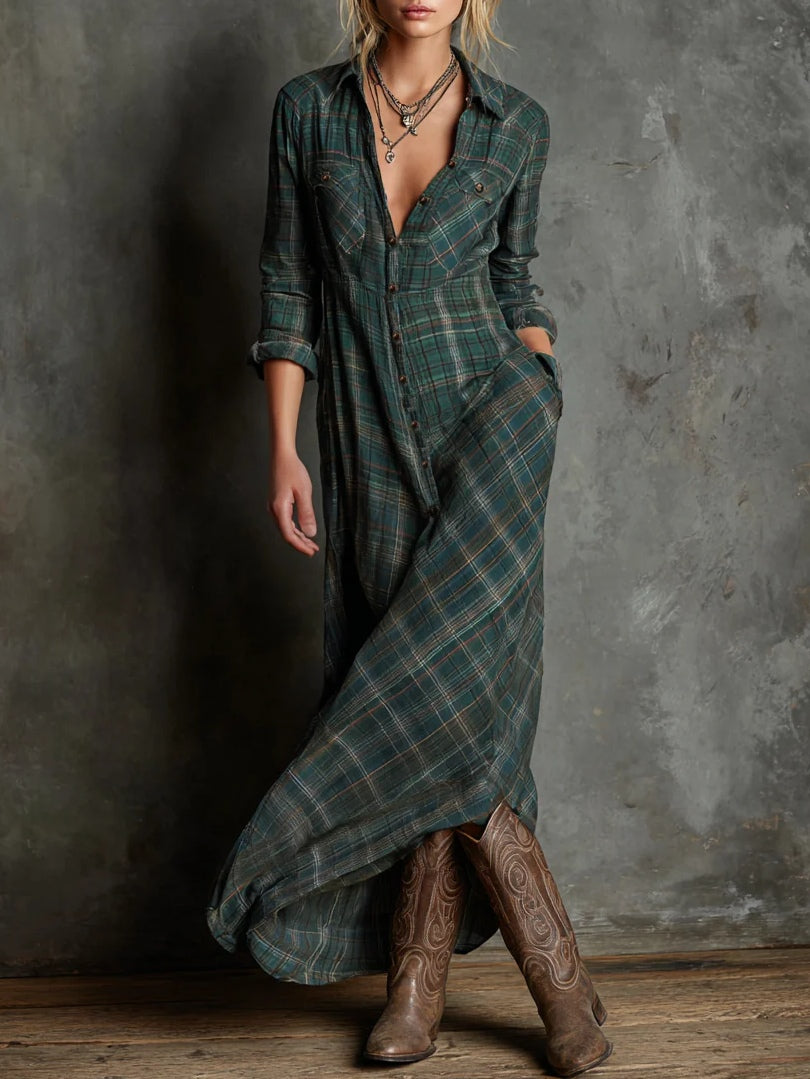 Dorita | Checked Lapel Flowing Maxi Dress