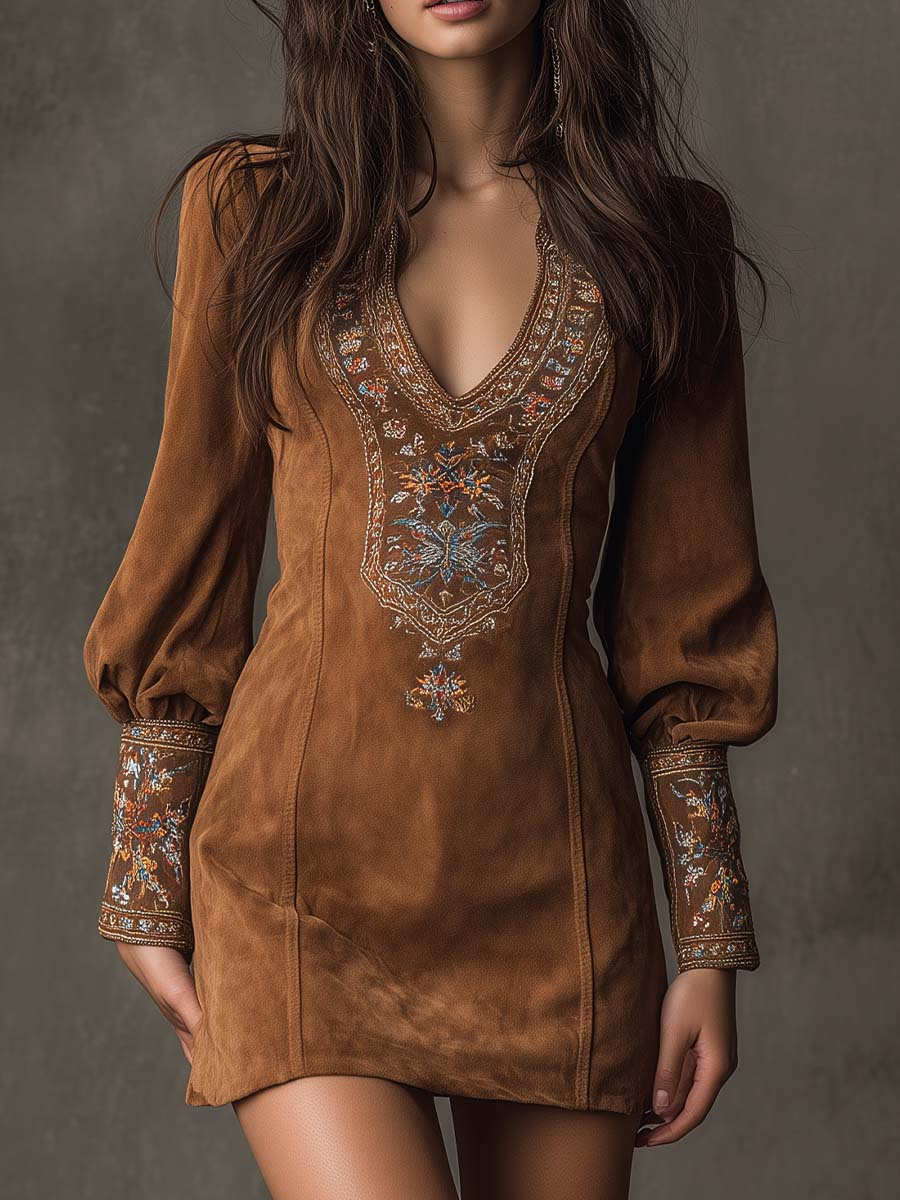 Esmeralda | Suede-Effect V-Neck Dress