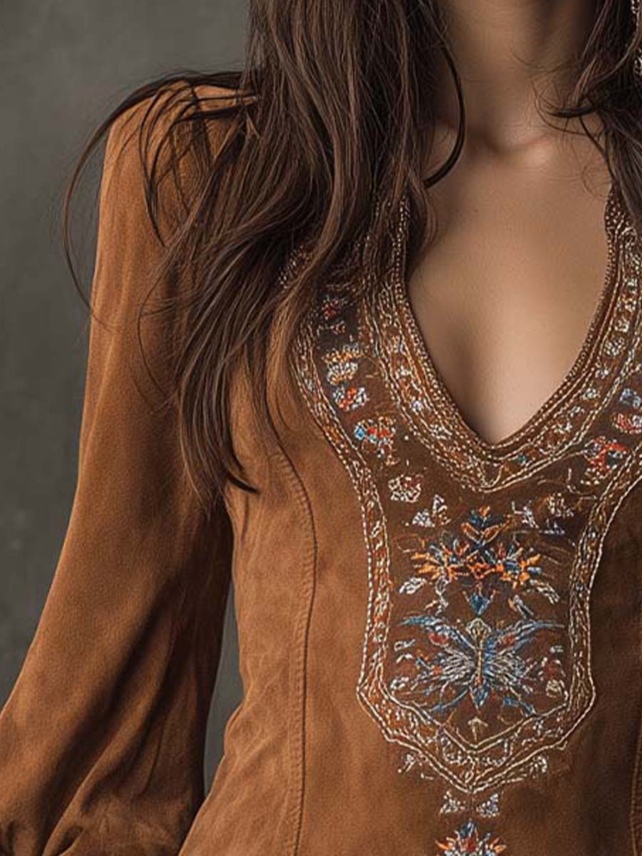 Esmeralda | Suede-Effect V-Neck Dress