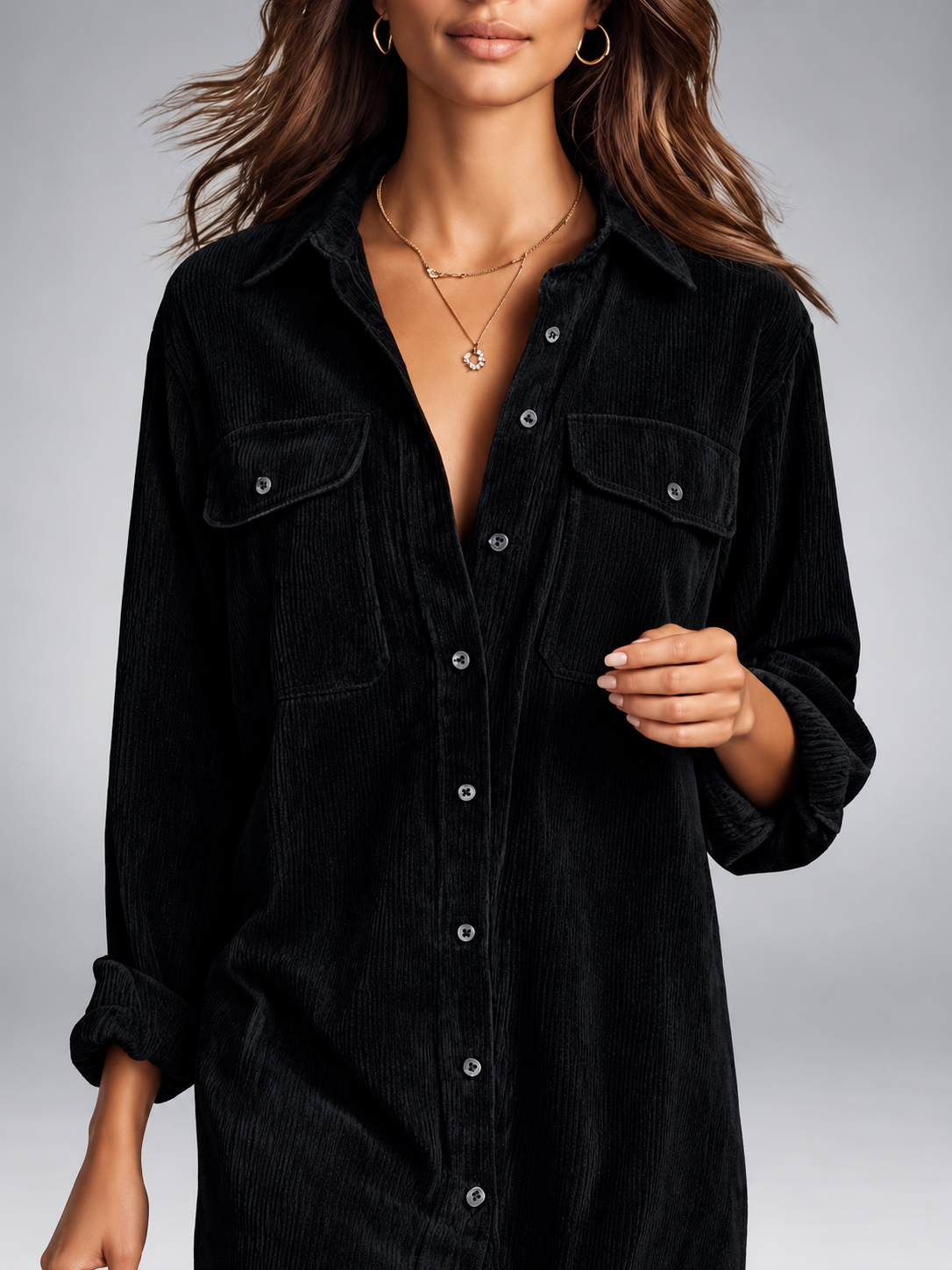 Thalwen | Corduroy Button-Down Shirt Dress