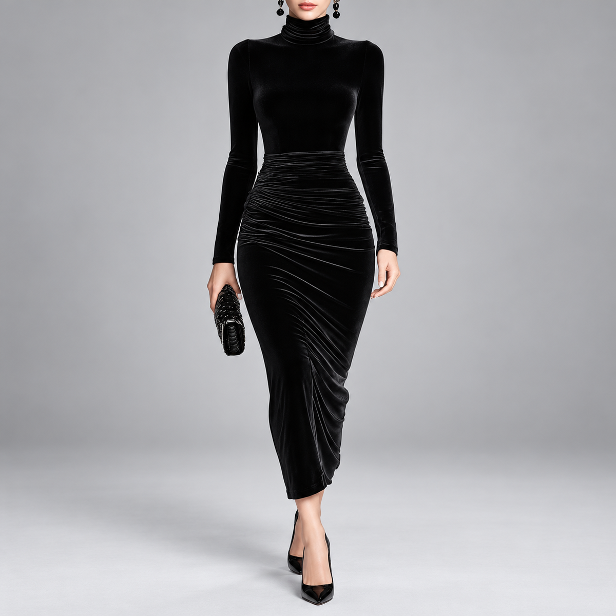 Sophia | Velvet Ruched Fitted Dress