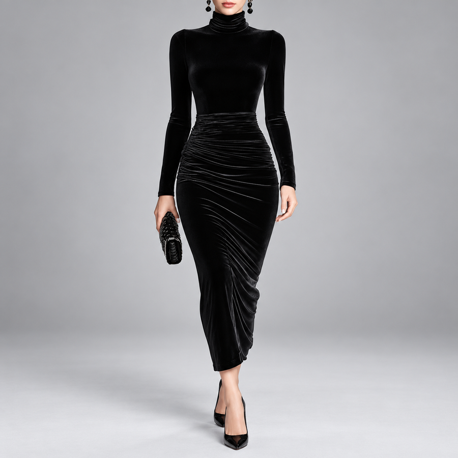 Sophia | Velvet Ruched Fitted Dress