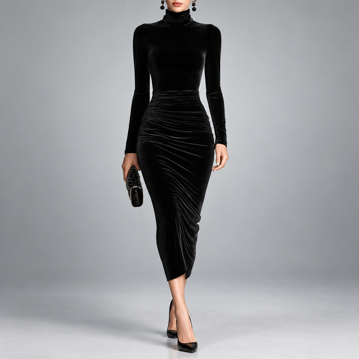 Sophia | Velvet Ruched Fitted Dress