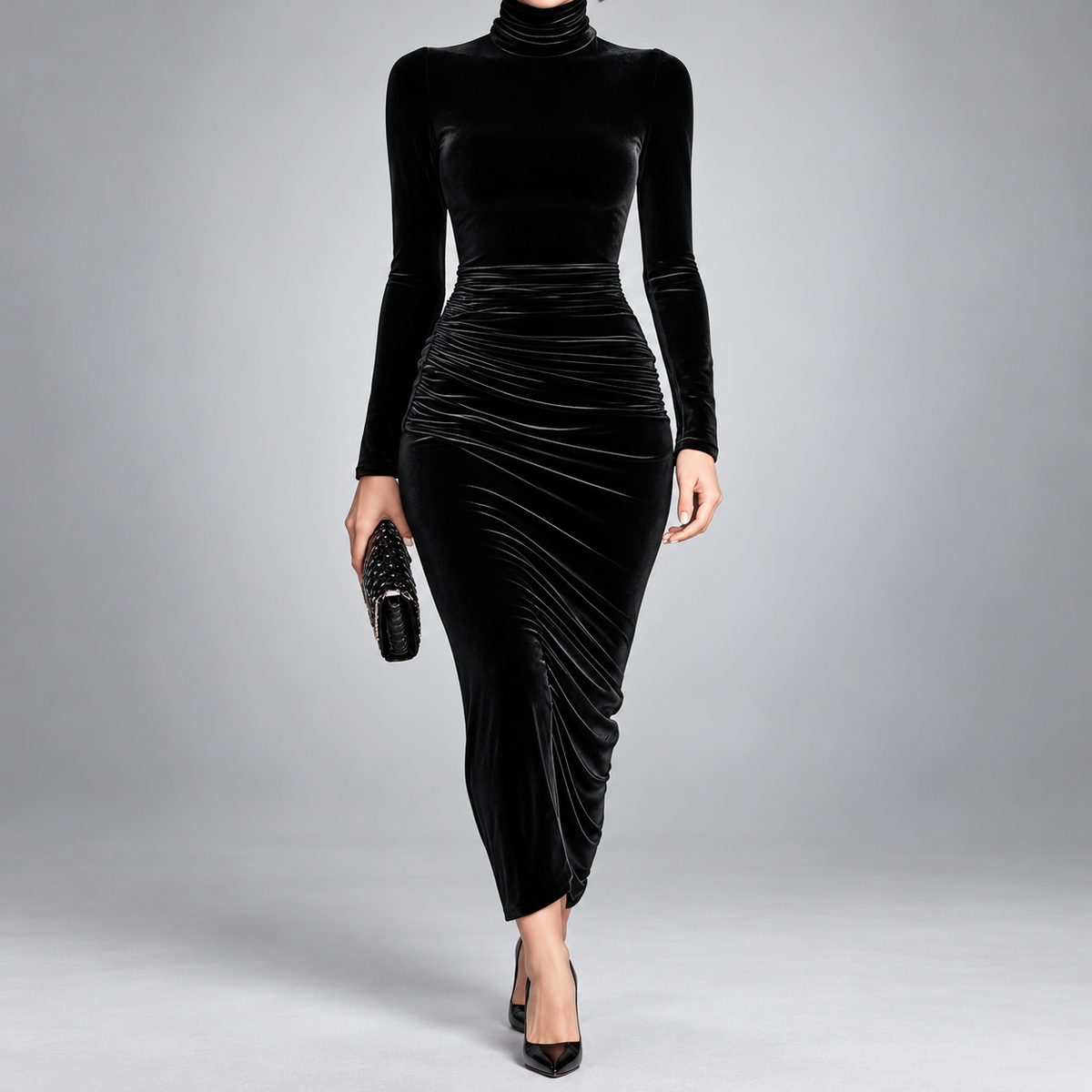 Sophia | Velvet Ruched Fitted Dress