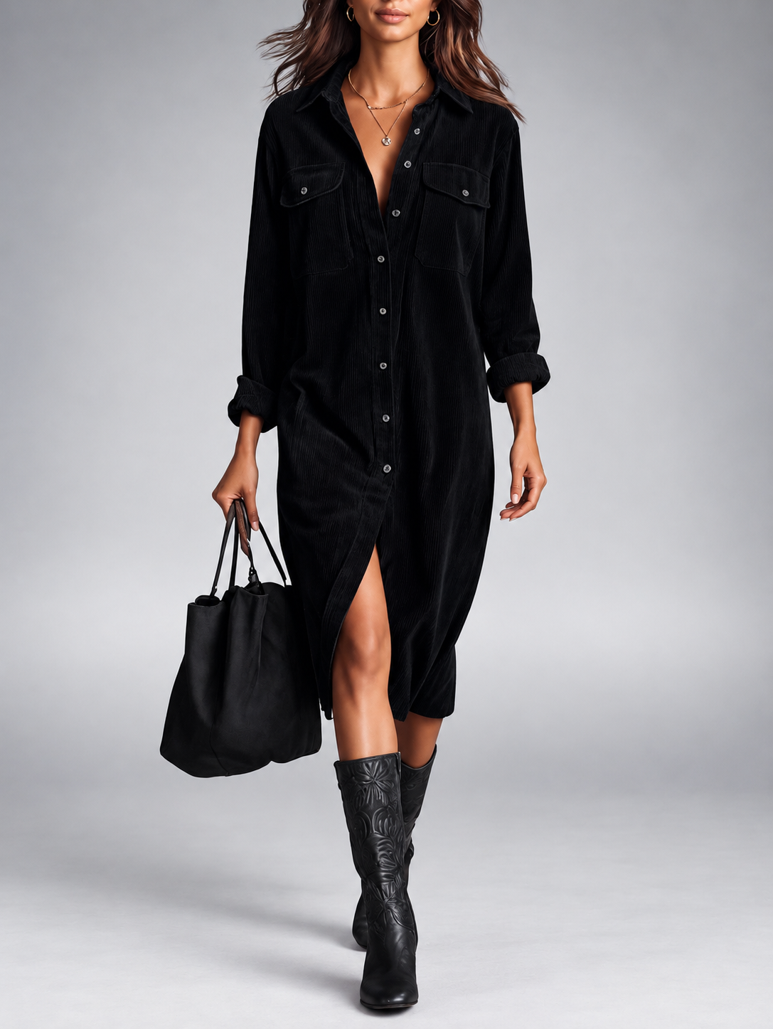 Thalwen | Corduroy Button-Down Shirt Dress