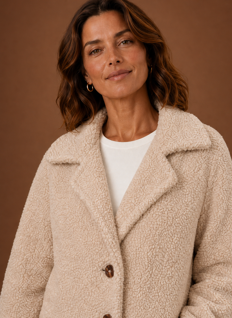 Women's Teddy Coat - Long Double-Breasted Winter Coat | Areleon