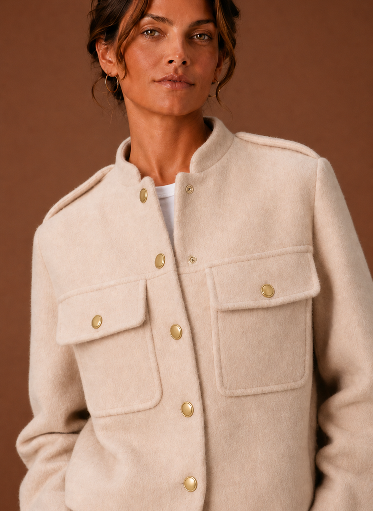 Women's Cropped Jacket - Button-Front Short Coat