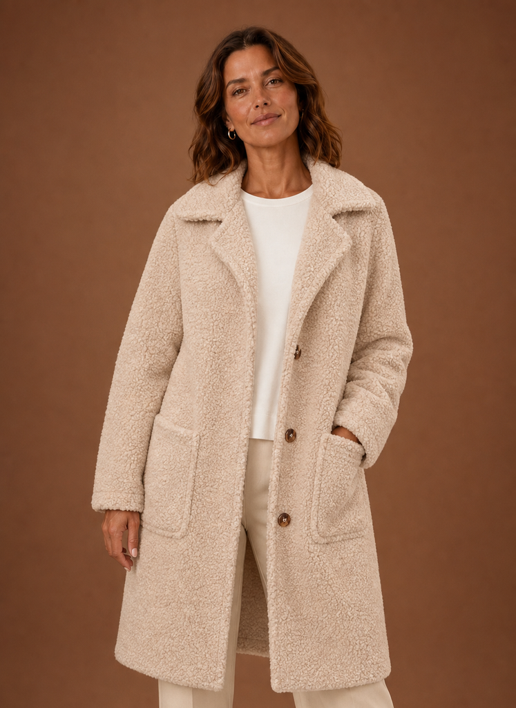 Women's Teddy Coat - Long Double-Breasted Winter Coat | Areleon