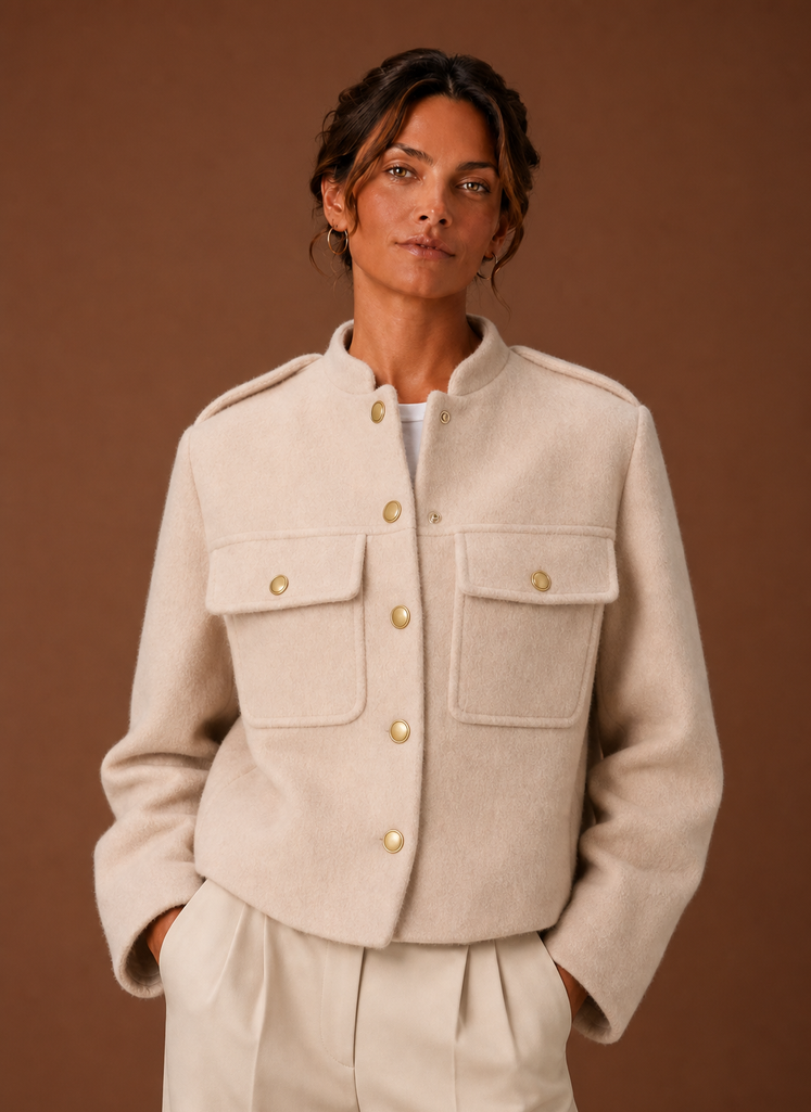 Women's Cropped Jacket - Button-Front Short Coat